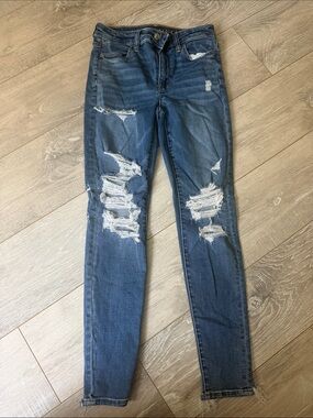 Women's Distressed Skinny Jeans - Dark Blue